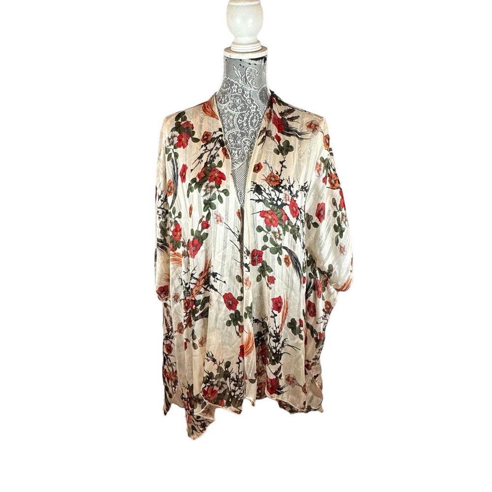FAB’RIK Side Slit Sheer Open Kimono Floral Print Duster Size Medium
